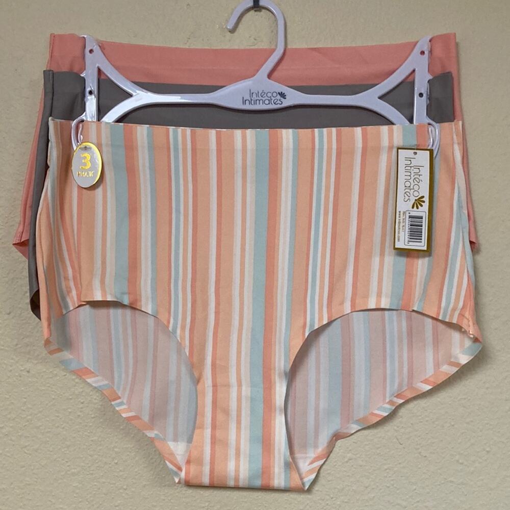 Inteco Intimates Women's Panties 3 Pack Size Large Peach, Gray, Stripes